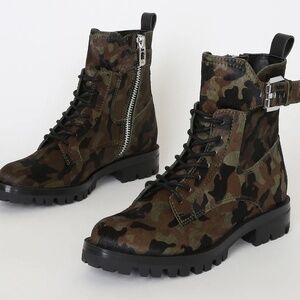 Dolce Vita Paxtyn Camo Calf hair Combat Boots Lug Lace Up Buckle Size 8 NEW